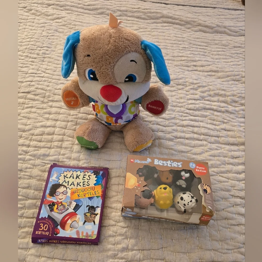 Lithuanian Speaking Fisher Price Dog, Books, Markers Set